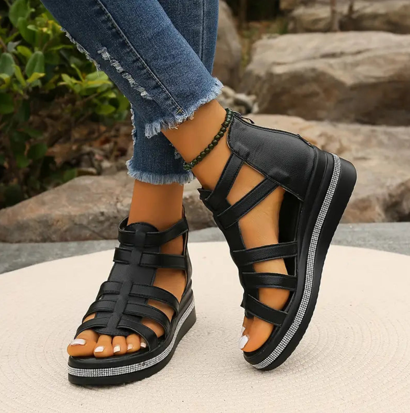 Women's Platform Wedge Sandals – Rhinestone Dress Sandals