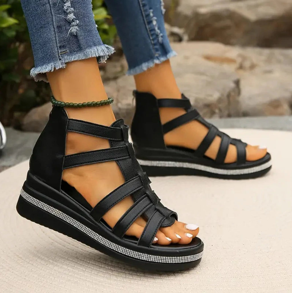 Women's Platform Wedge Sandals – Rhinestone Dress Sandals