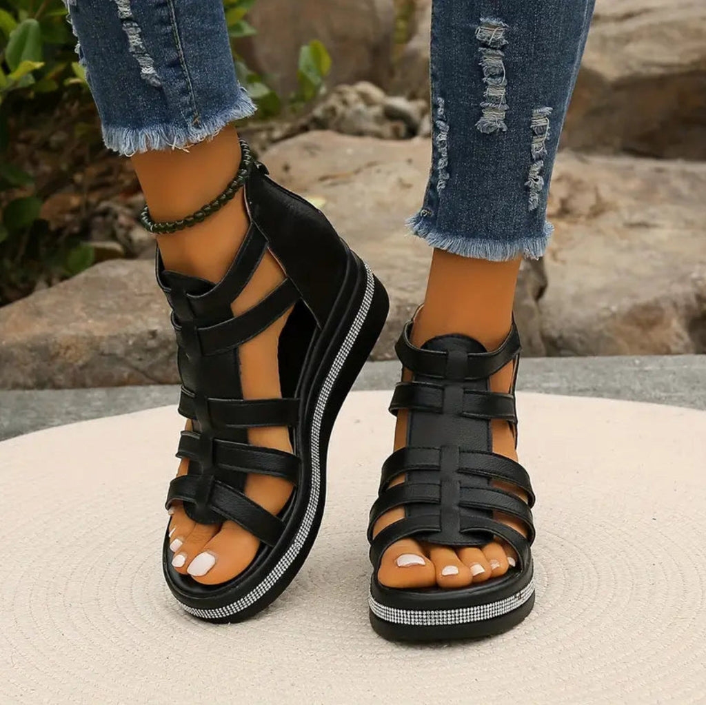 Women's Platform Wedge Sandals – Rhinestone Dress Sandals
