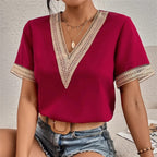 Women's Lace V-Neck Blouse – Split Lace Detail Long Sleeve Blouse