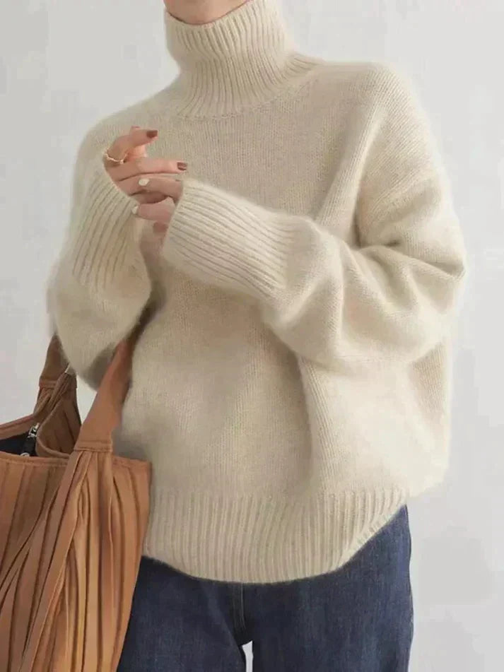 Women's Ribbed Turtleneck Sweater – High Neck Long Sleeve Knit Pullover