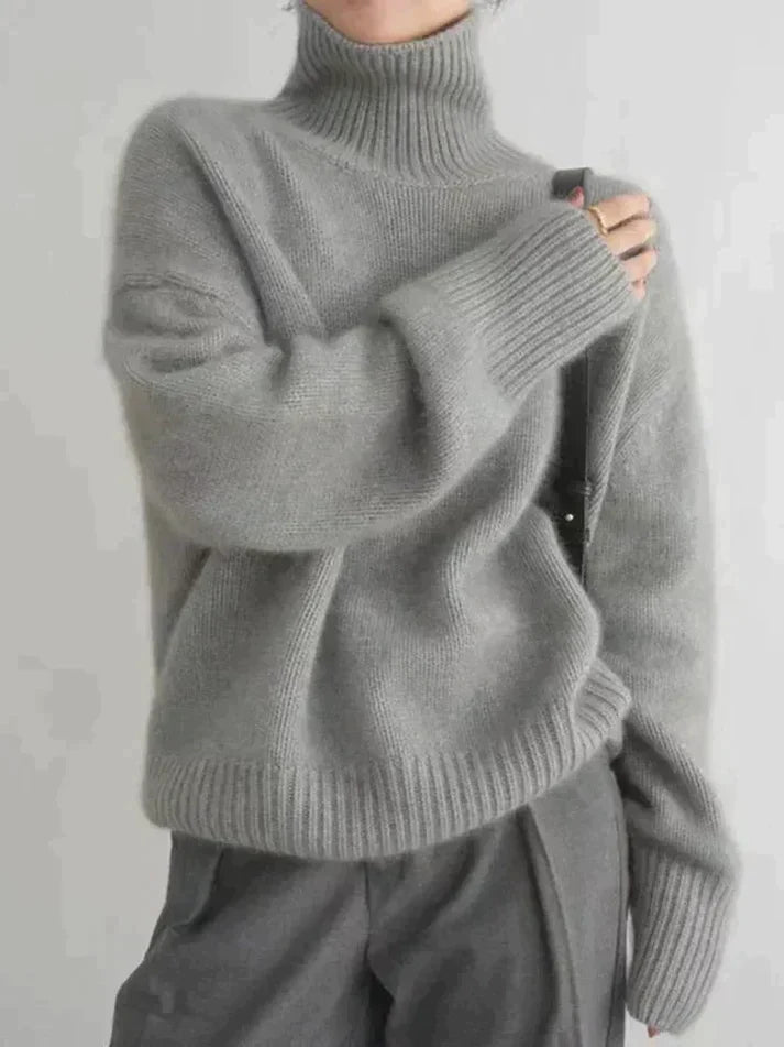 Women's Ribbed Turtleneck Sweater – High Neck Long Sleeve Knit Pullover