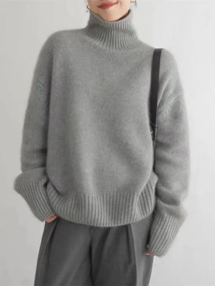 Women's High Collar Sweater – Winter Knit Sweater – Isabella