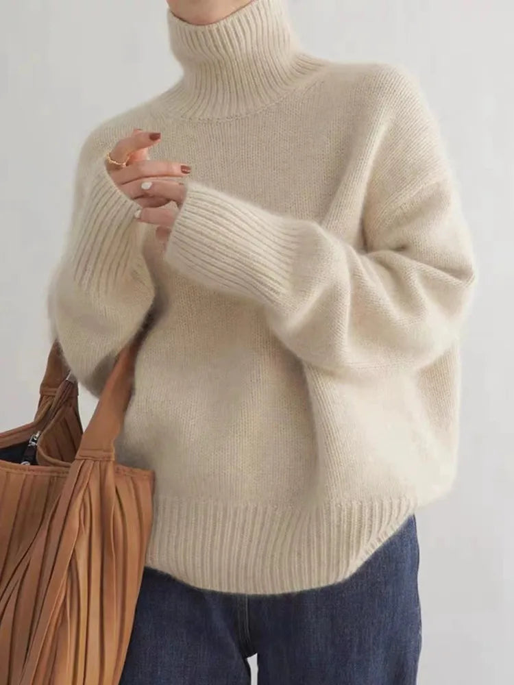 Women's High Collar Sweater – Winter Knit Sweater – Isabella