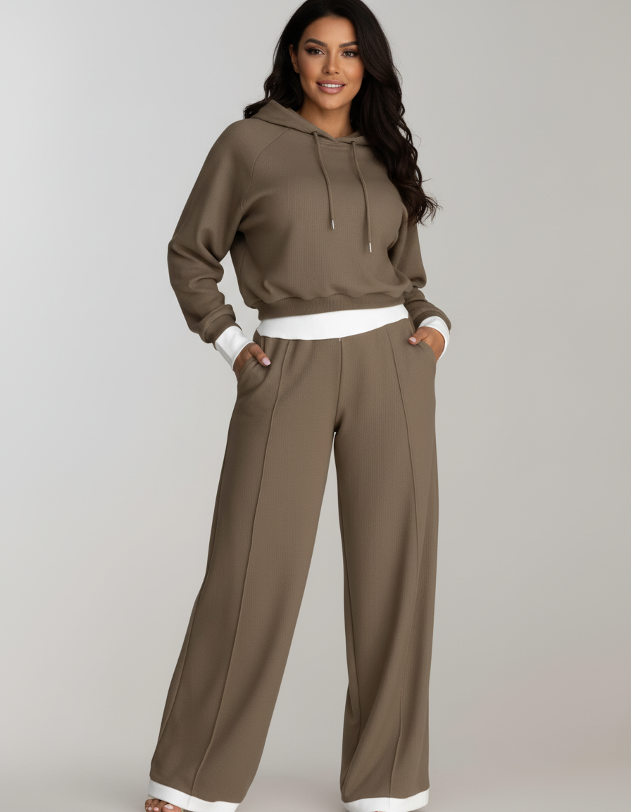Women's Wide Leg Lounge Set – Hooded Two-Piece Set