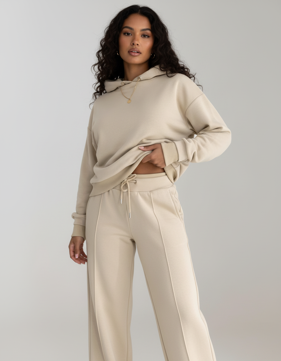Women's Wide Leg Lounge Set – Hooded Two-Piece Set