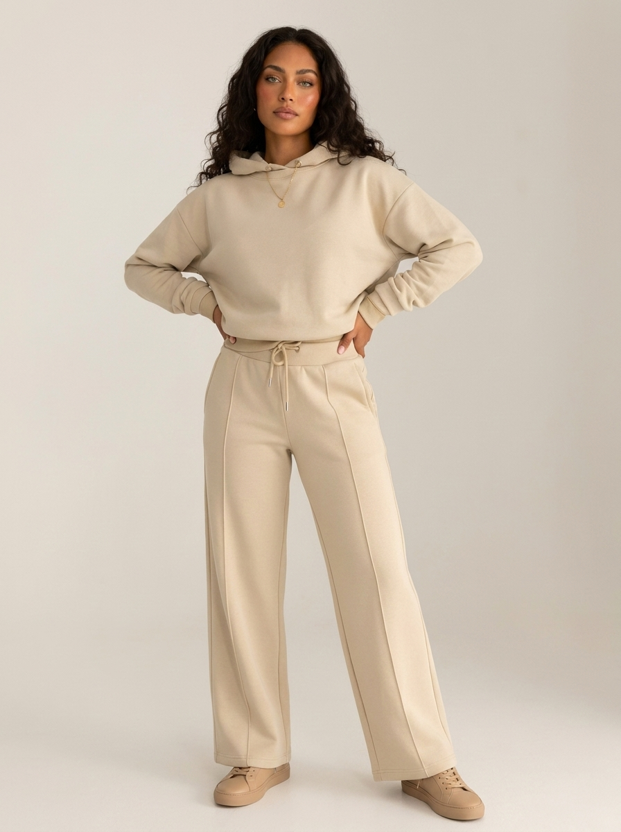 Women's Wide Leg Lounge Set – Hooded Two-Piece Set