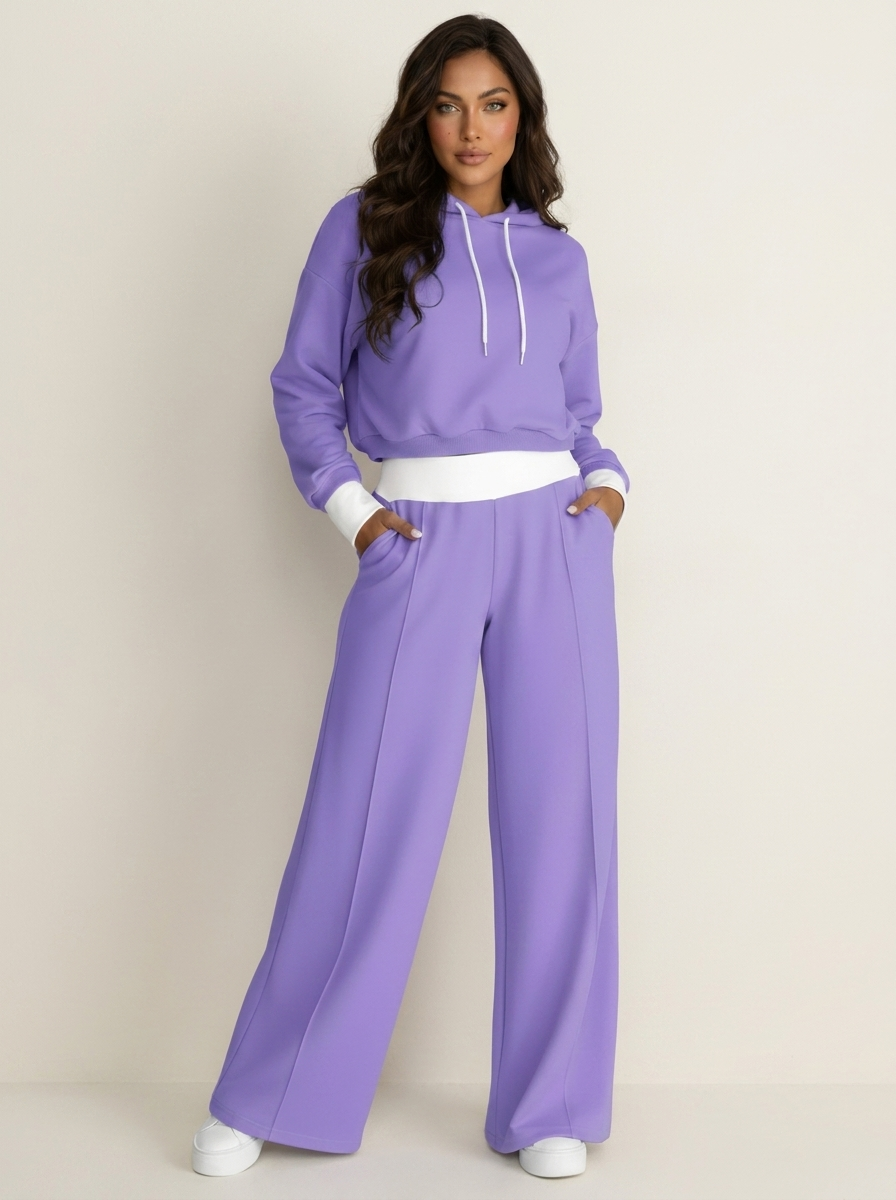 Women's Wide Leg Lounge Set – Hooded Two-Piece Set