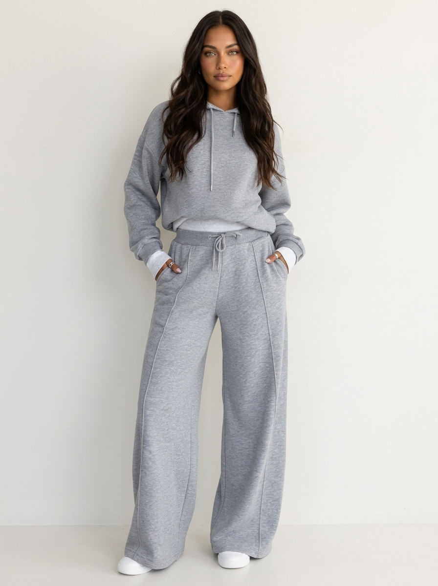 Women's Wide Leg Lounge Set – Hooded Two-Piece Set