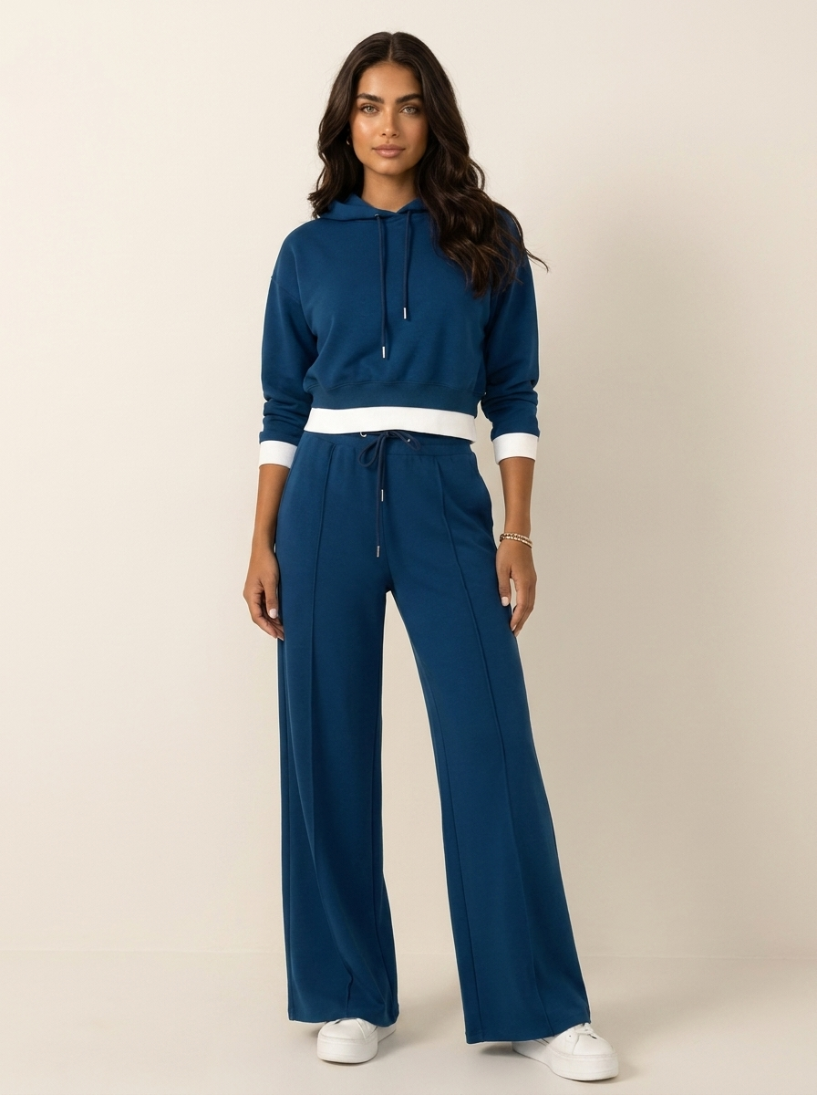 Women's Wide Leg Lounge Set – Hooded Two-Piece Set