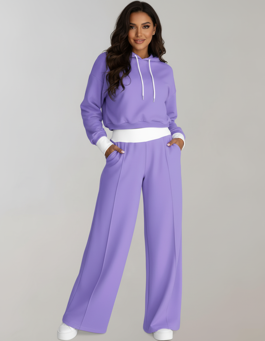Women's Wide Leg Lounge Set – Hooded Two-Piece Set