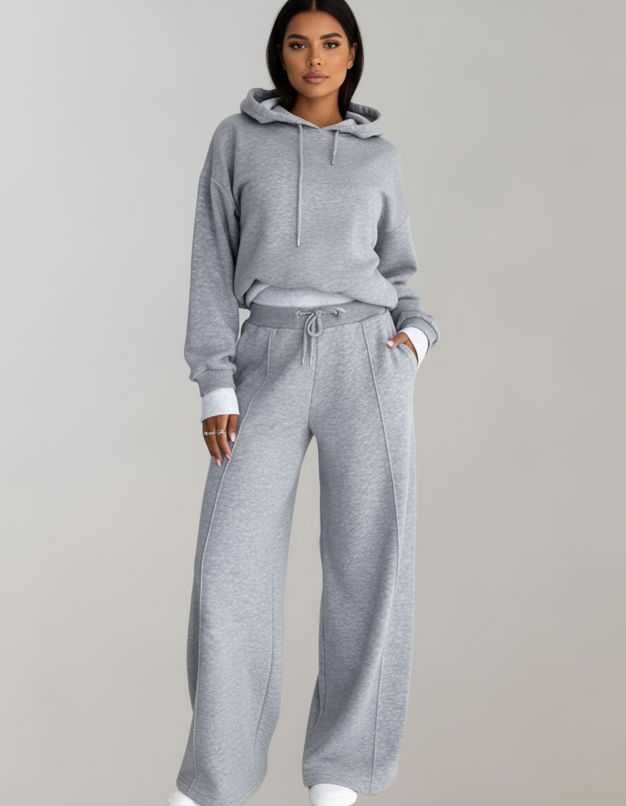 Women's Wide Leg Lounge Set – Hooded Two-Piece Set