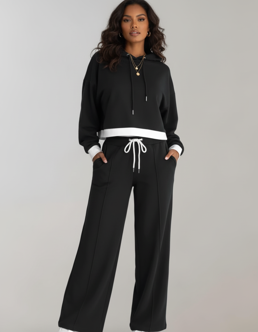 Women's Wide Leg Lounge Set – Hooded Two-Piece Set