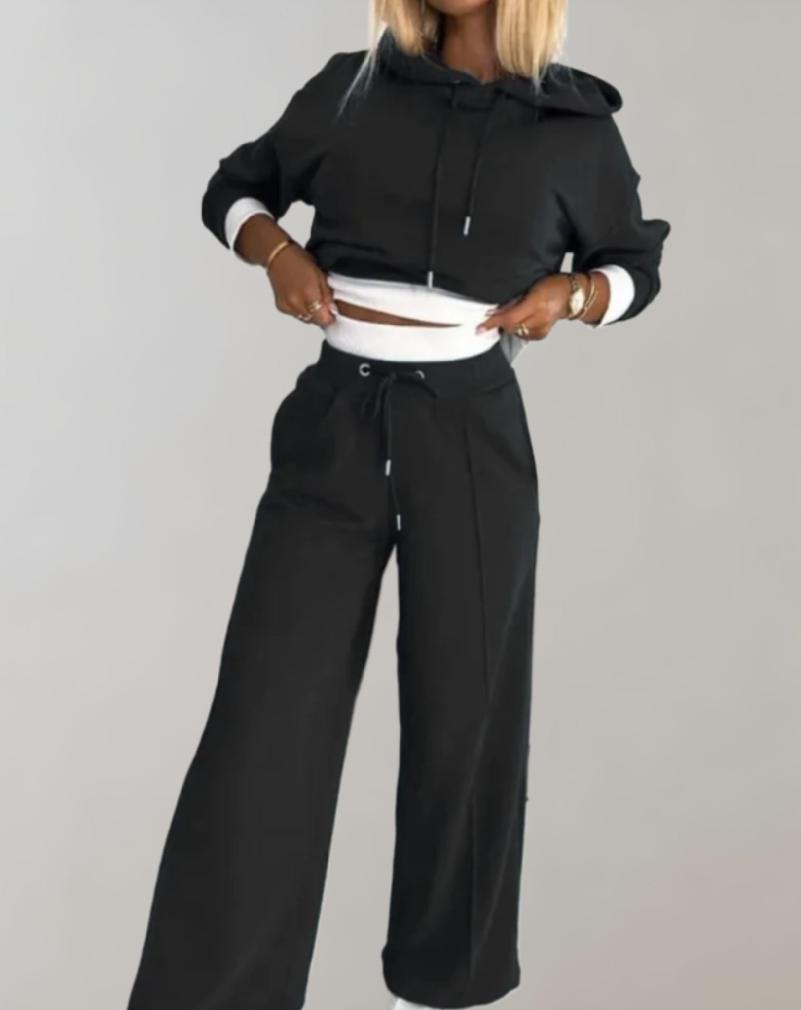 Women's Cropped Hoodie Set – High Waist Wide Leg Tracksuit