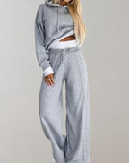 Women's Cropped Hoodie Set – High Waist Wide Leg Tracksuit
