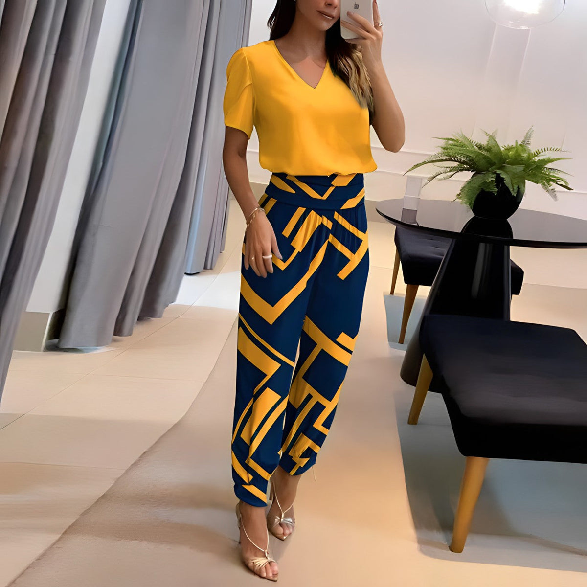 Women's Blouse & Trouser Set – Long Sleeve Top & Wide Leg Pants Set