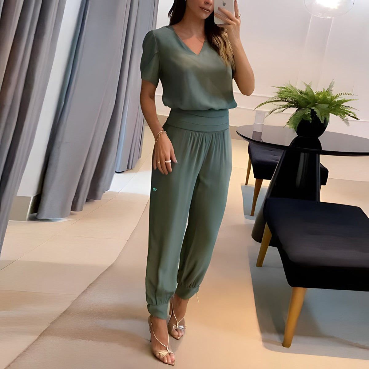 Women's Blouse & Trouser Set – Long Sleeve Top & Wide Leg Pants Set