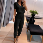 Women's Blouse & Trouser Set – Long Sleeve Top & Wide Leg Pants Set