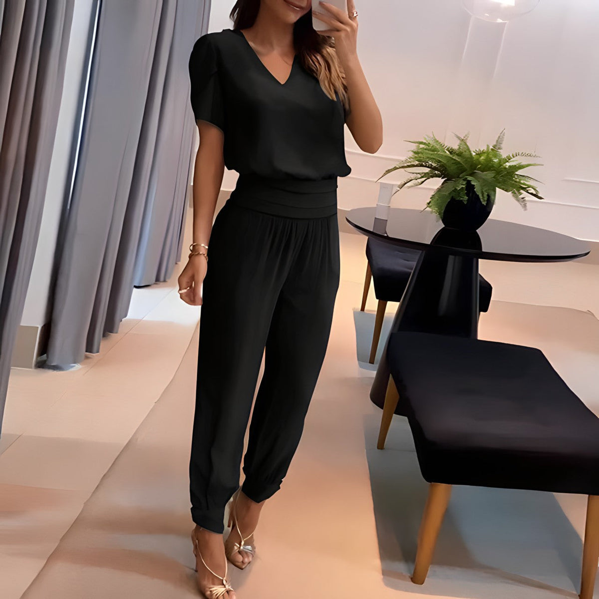 Women's Blouse & Trouser Set – Long Sleeve Top & Wide Leg Pants Set