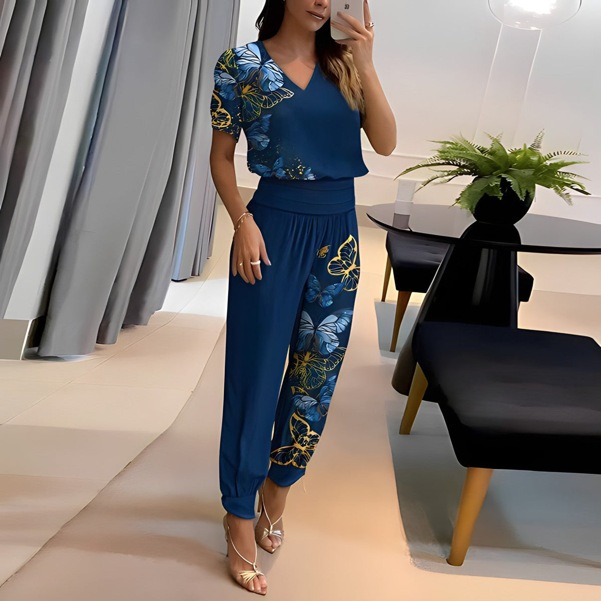 Women's Blouse & Trouser Set – Long Sleeve Top & Wide Leg Pants Set