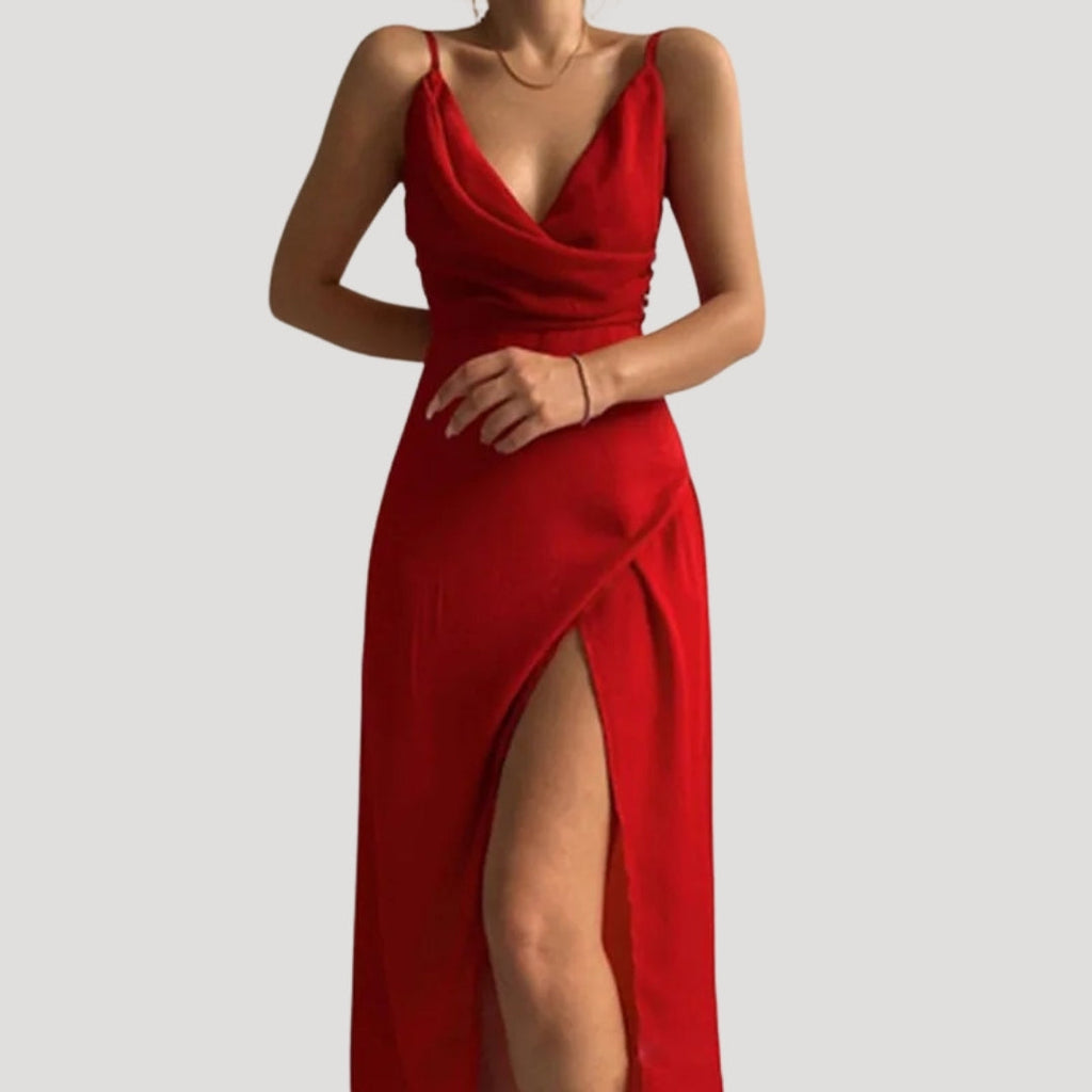 Women's Wedding Guest Maxi Dress – Side Slit Flowy Occasion Dress