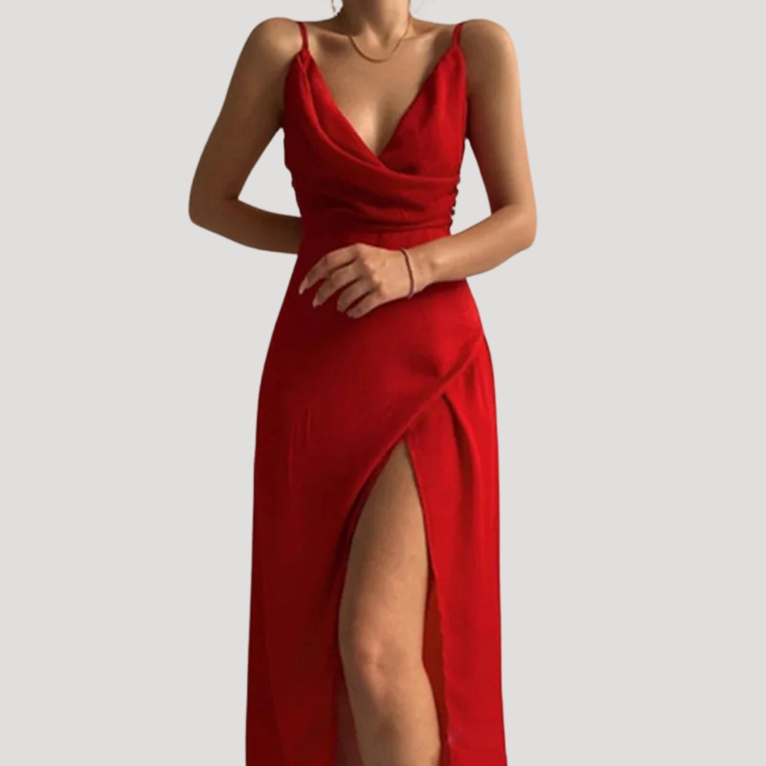 Women's Wedding Guest Maxi Dress – Side Slit Flowy Occasion Dress
