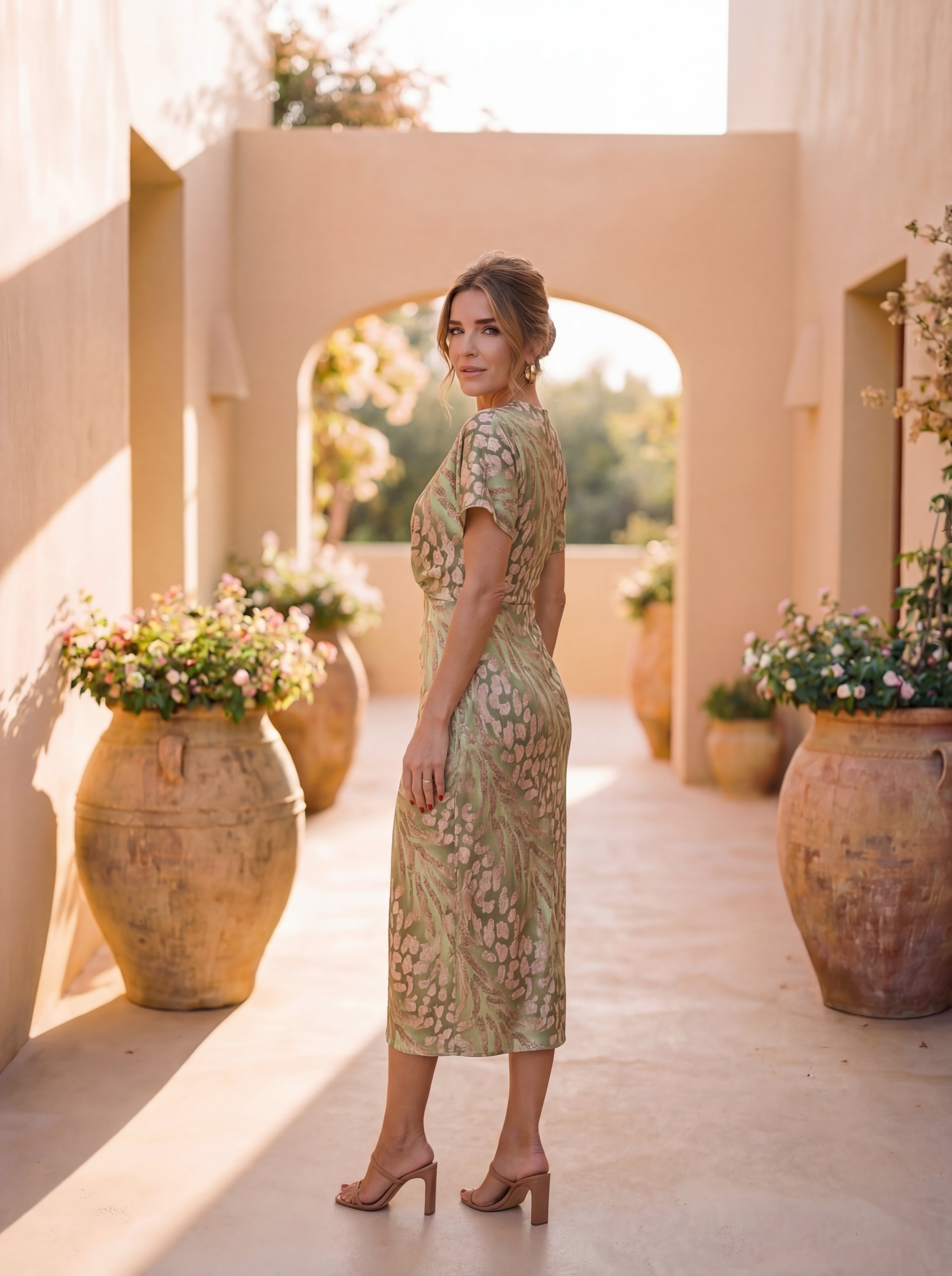 Women's Wrap Midi Dress – Twist Waist Fitted Occasion Dress