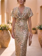 Women's Wrap Midi Dress – Twist Waist Fitted Occasion Dress