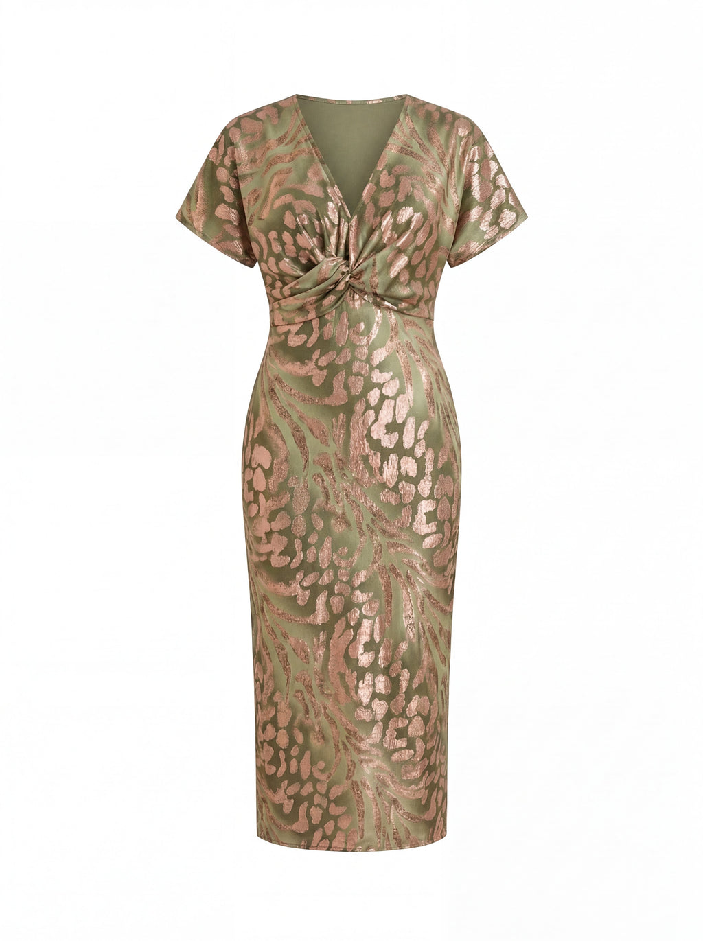 Women's Wrap Midi Dress – Twist Waist Fitted Occasion Dress