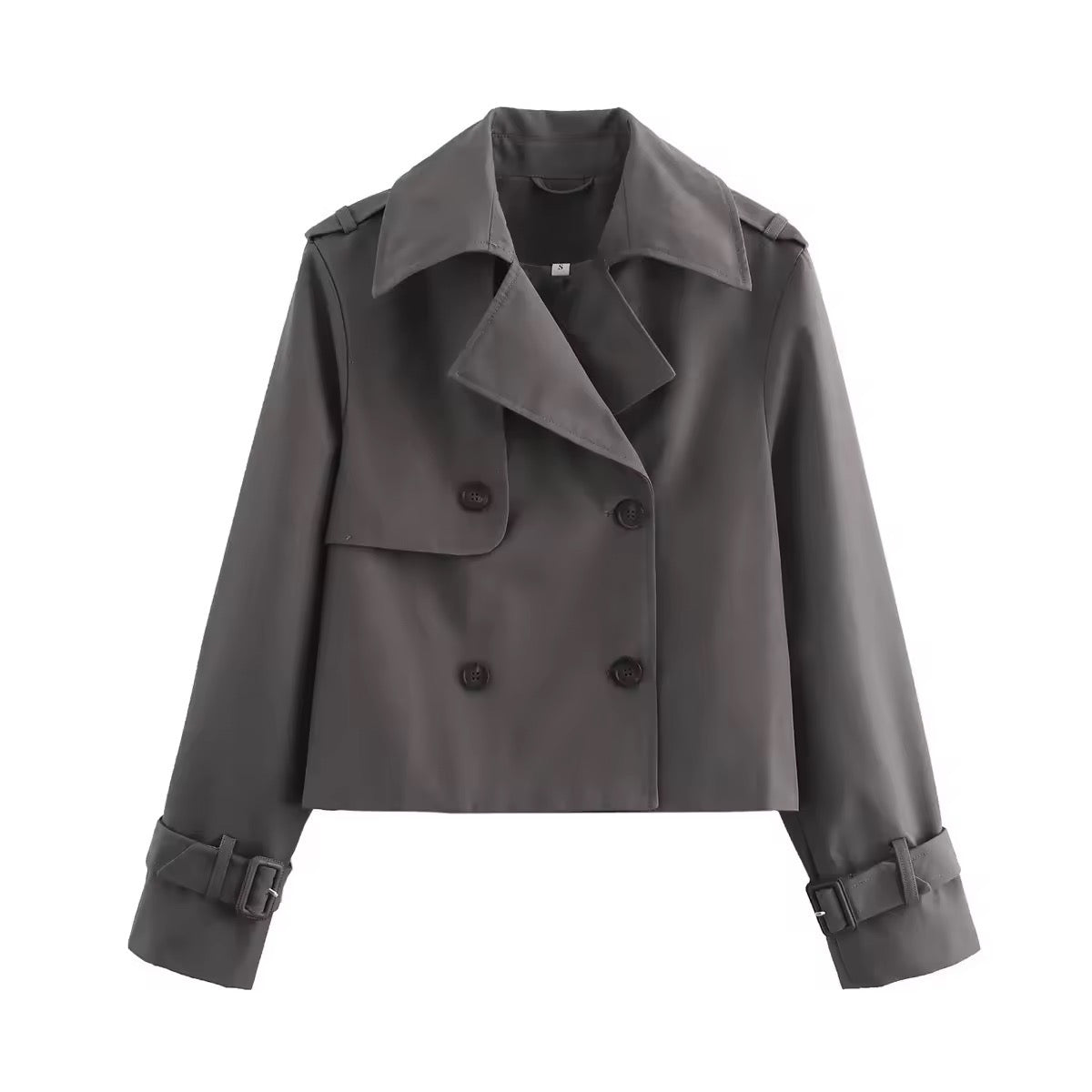 Women's Cropped Trench Coat – Double-Breasted Short Jacket