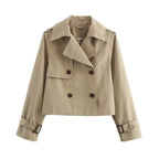 Women's Cropped Trench Coat – Double-Breasted Short Jacket