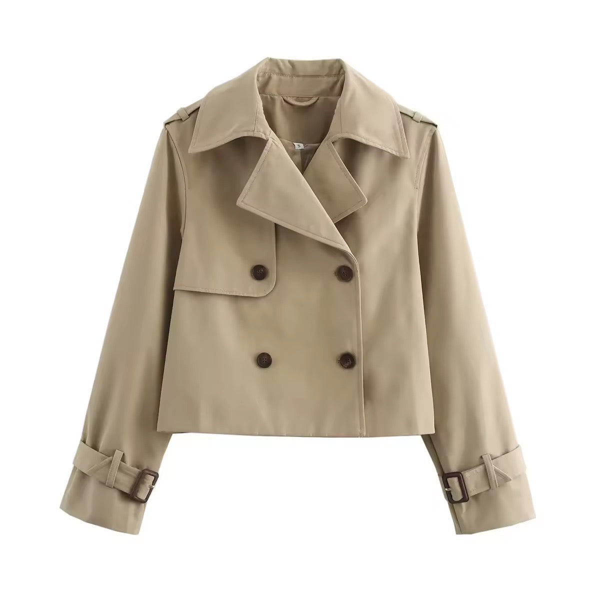 Women's Cropped Trench Coat – Double-Breasted Short Jacket