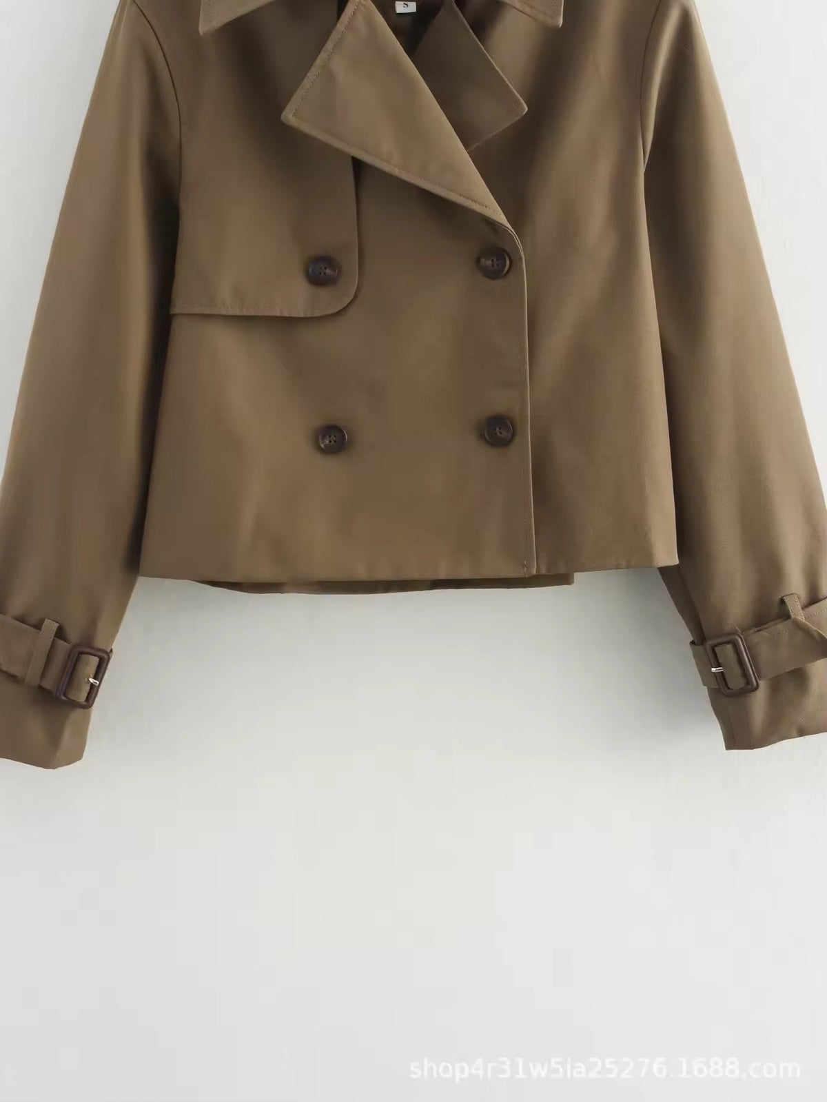 Women's Cropped Trench Coat – Double-Breasted Short Jacket