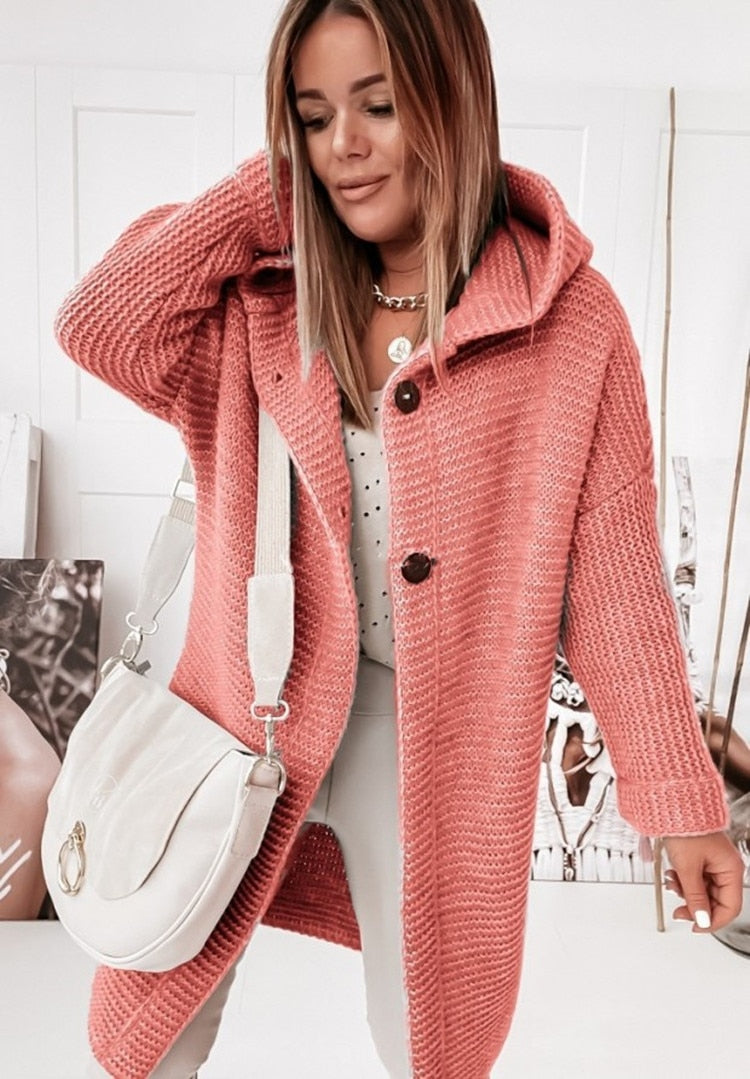Women's Hooded Duster Cardigan – Long Oversized Knit Sweater
