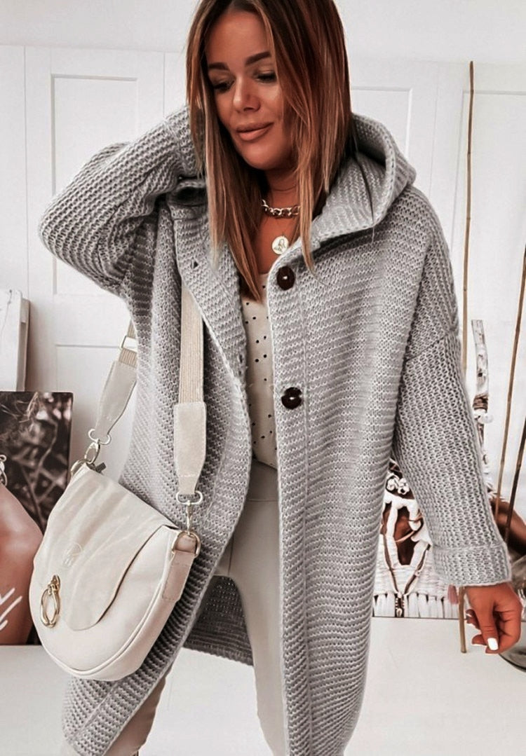 Women's Hooded Duster Cardigan – Long Oversized Knit Sweater
