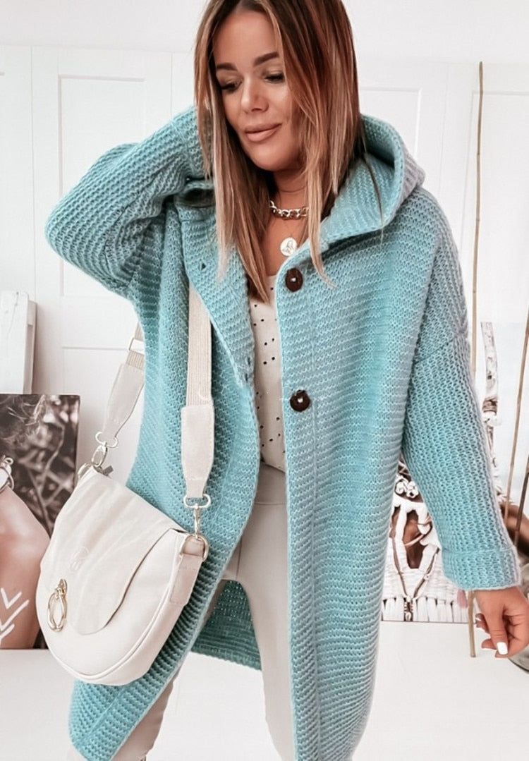 Women's Hooded Duster Cardigan – Long Oversized Knit Sweater