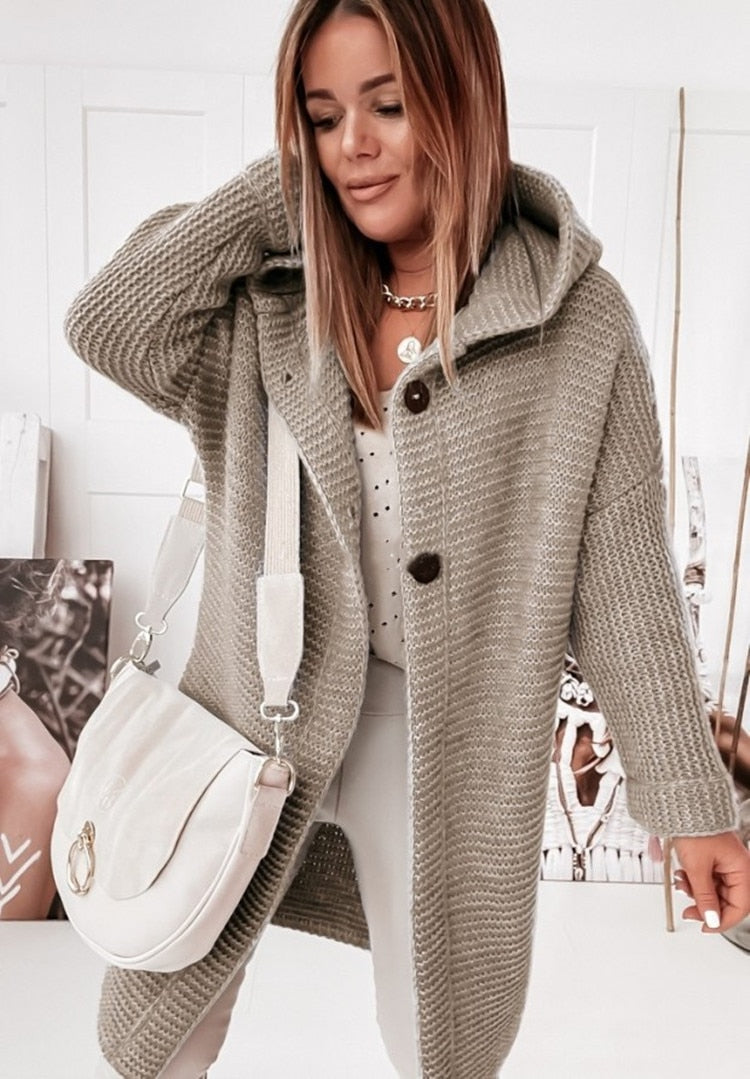 Women's Hooded Duster Cardigan – Long Oversized Knit Sweater