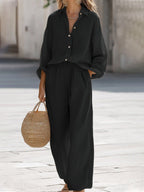 Women's Oversized Pants Set – Long Sleeve Top Wide Leg Co-Ord Set