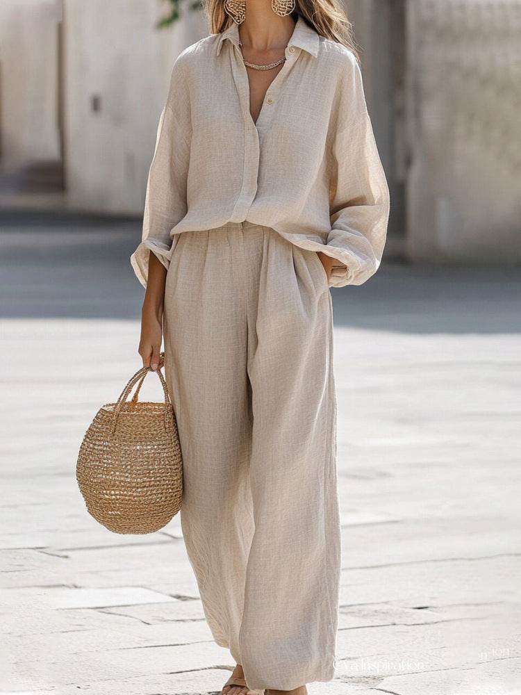 Women's Oversized Pants Set – Long Sleeve Top Wide Leg Co-Ord Set