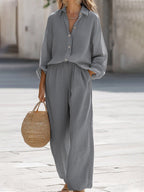 Women's Oversized Pants Set – Long Sleeve Top Wide Leg Co-Ord Set