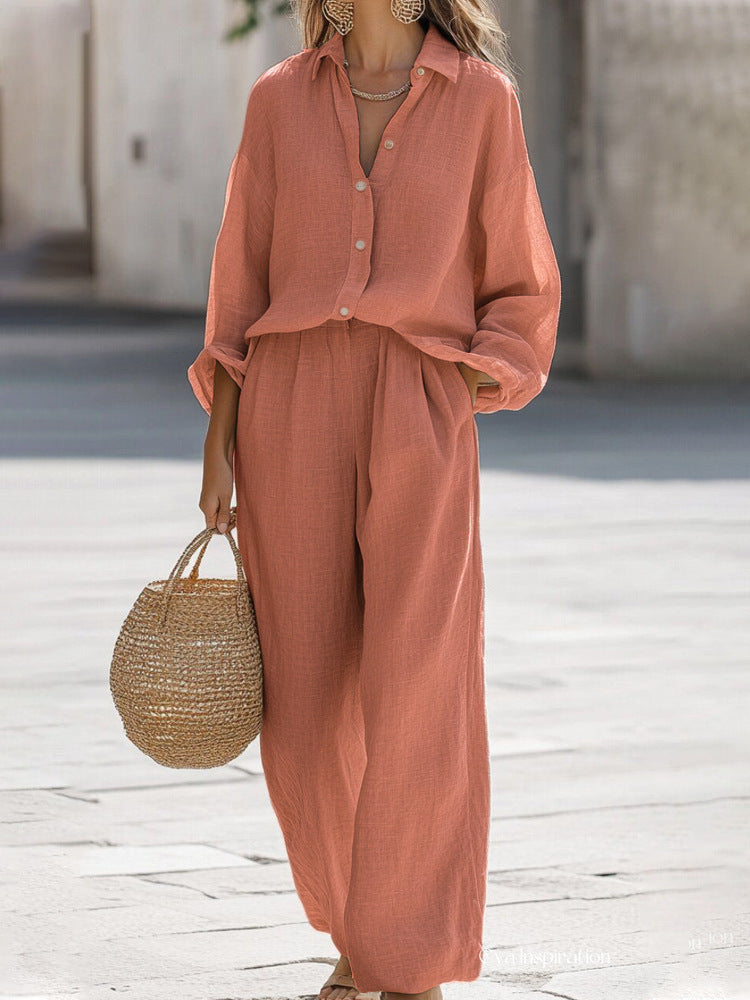 Women's Oversized Pants Set – Long Sleeve Top Wide Leg Co-Ord Set