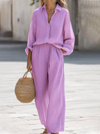 Women's Oversized Pants Set – Long Sleeve Top Wide Leg Co-Ord Set