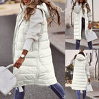 Women's Long Hooded Puffer Vest – Sleeveless Quilted Pocket Bodywarmer