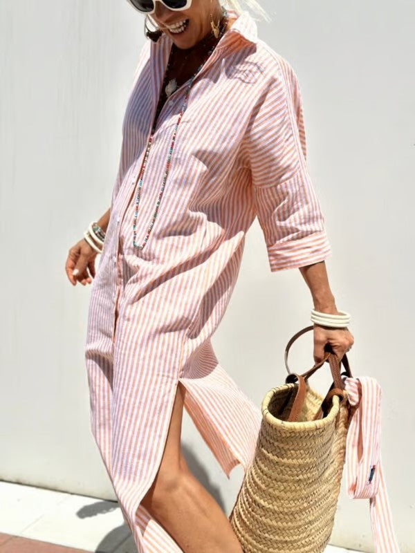 Women's Polo Midi Dress – Button Front Three-Quarter Sleeve Dress