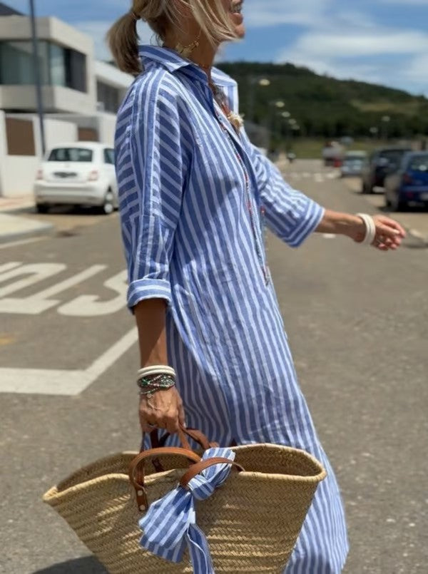 Women's Polo Midi Dress – Button Front Three-Quarter Sleeve Dress