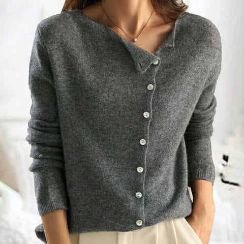 Women's Button Front Knit Cardigan – Relaxed Long Sleeve Cardigan