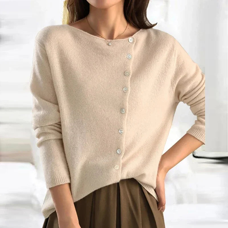 Women's Button Front Knit Cardigan – Relaxed Long Sleeve Cardigan