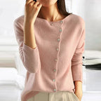 Women's Button Front Knit Cardigan – Relaxed Long Sleeve Cardigan