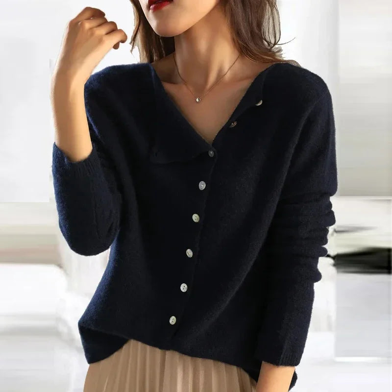 Women's Button Front Knit Cardigan – Relaxed Long Sleeve Cardigan