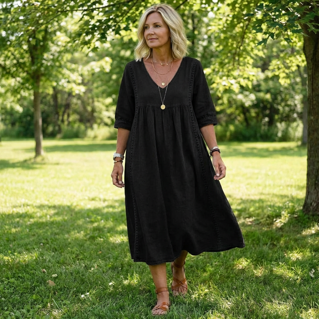 Women's Vintage Denim Look Dress – Relaxed Button Front Dress